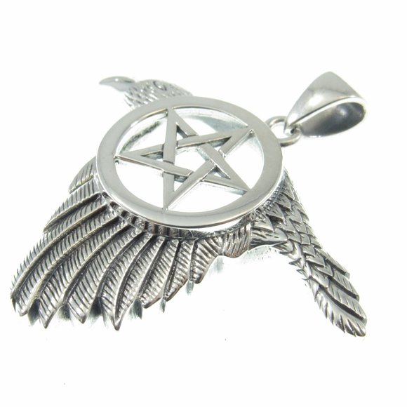 Solid 925 Sterling Silver Raven the Star Pentacle Pendant by Peter Stone - Picture 4 of 5